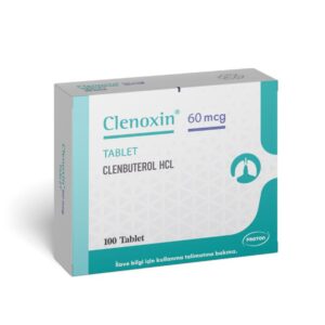 Clenoxin 60 mcg Clenbuterol HCL tablets by Proton Pharma, pharmaceutical packaging for respiratory treatment
