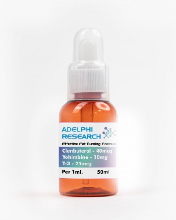 Adelphi Research Fat Burning Liquid bottle containing Clenbuterol, Yohimbine, and T3 blend