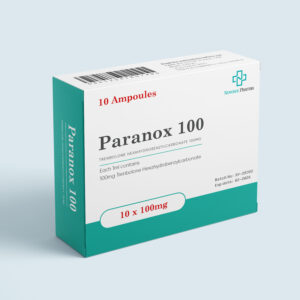 Paranox 100 mg Trenbolone Hexahydrobenzylcarbonate injectable solution by Novotex Pharma, pharmaceutical vial front view