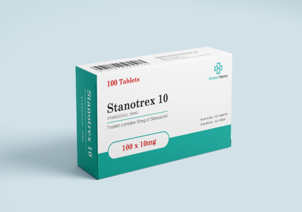 Stanotrex 10 mg Stanozolol tablets by Novotex Pharma, 100-count pharmaceutical bottle front view