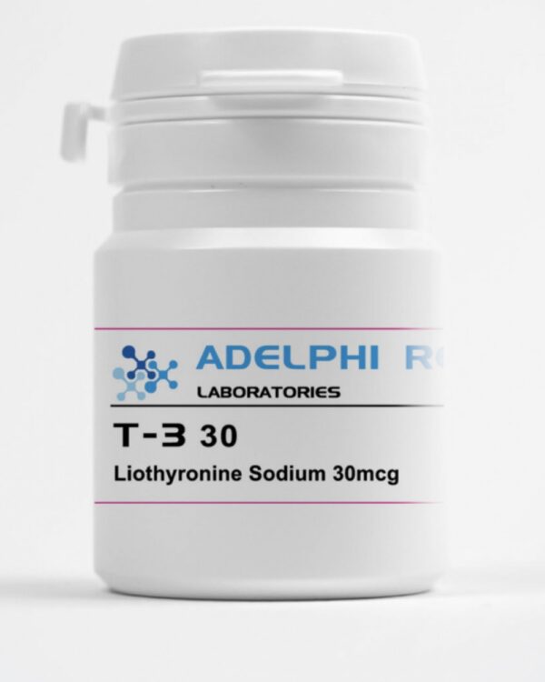Adelphi Research T3 30mcg tablets in labeled packaging
