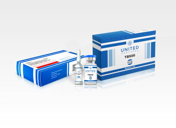 United Peptides TB-500 10mg peptide vial on a white background