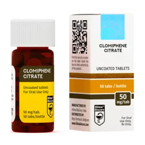 Hilma Biocare Clomiphene Citrate 50mg tablet blister pack, 50 tablets, on white background