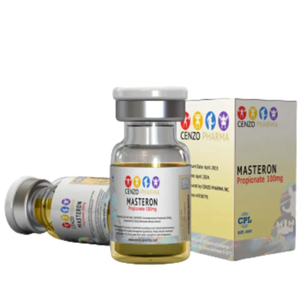 Cenzo Pharma Masteron Propionate 100mg/mL vial with product label and packaging.