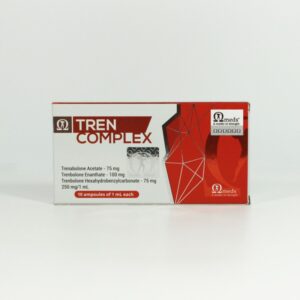 Omega Meds Tren Complex 200mg/mL vial, blend of three Trenbolone esters for veterinary muscle enhancement
