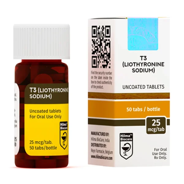 Hilma Biocare T3 25mcg tablets bottle, thyroid hormone replacement therapy