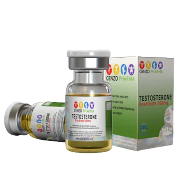Cenzo Pharma Testosterone Enanthate 300mg/mL vial with product label and packaging.