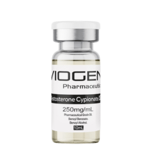Testosterone Cypionate 250 mg/mL injectable vial by Viogen Pharmaceuticals for laboratory use