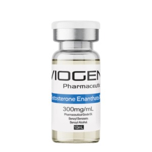 Testosterone Enanthate 300 mg/mL injectable vial by Viogen Pharmaceuticals for laboratory use