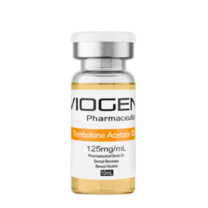 Trenbolone Acetate 125 mg/mL injectable vial by Viogen Pharmaceuticals for laboratory use